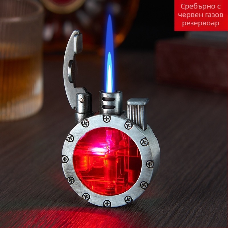 Метална бутанова ветроустойчива LED запалка – ретро кръгъл дизайн, печатано лого, опаковка 100 броя