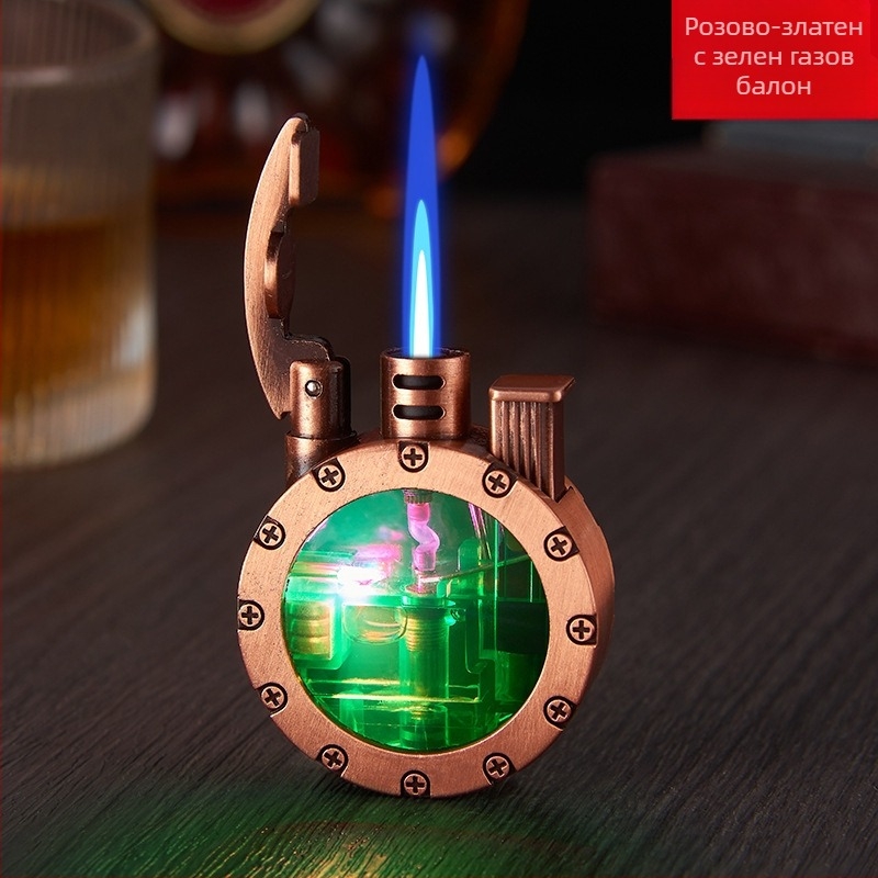 Метална бутанова ветроустойчива LED запалка – ретро кръгъл дизайн, печатано лого, опаковка 100 броя