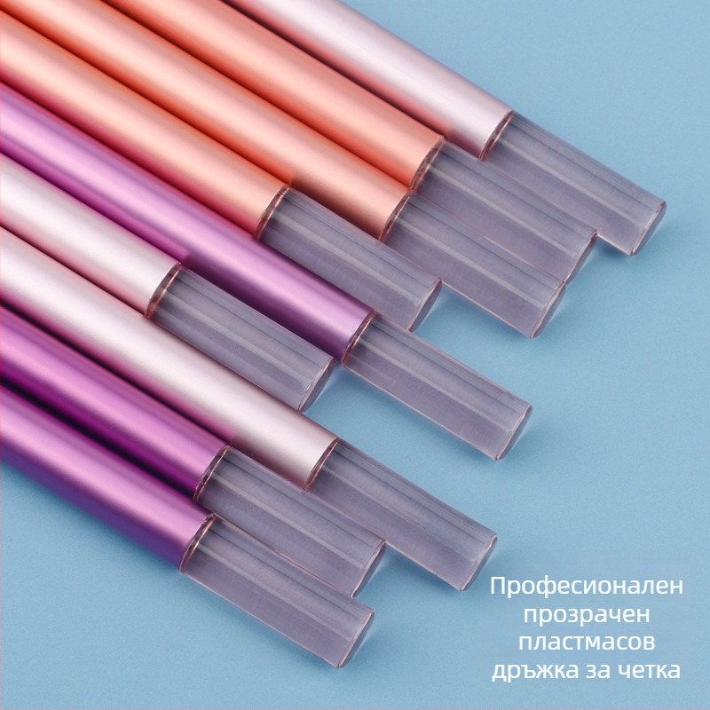 Комплект грим четки, 9 бр., алуминиеви дръжки, синтетични влакна, дължина на косъма 3 cm, обща дължина 13 cm