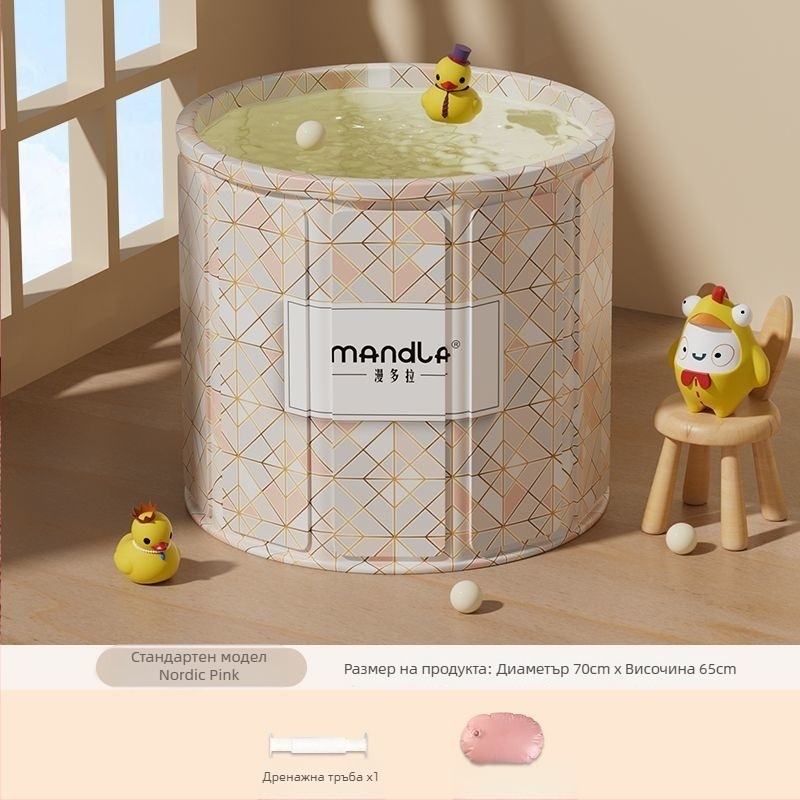 Сгъваема вана-кофа за възрастни — домашна употреба за пълно потапяне, с поддържане на температурата; материали: плотностна дъска, перлен памук, оксфорд плат и PVC