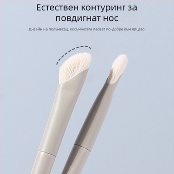 Четка за контуриране на носа с нейлонови косми, алуминиева дръжка, саблевидно ъглов дизайн, единична опаковка