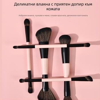8-частен комплект двустранни четки за грим, синтетични влакна, дървени дръжки, в калъф за четки