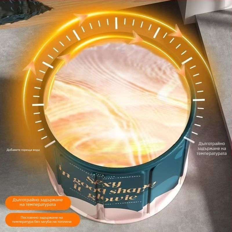 Сгъваема вана за възрастни със капак, водоустойчива материя, изолирана, седалка