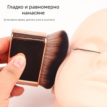 Многофункционална четка за грим с вълнообразна дръжка – фон дьо тен, руж и маска; къса пластмасова дръжка; синтетично влакно; дължина на косъма 2,8 cm; обща дължина 6,9 cm