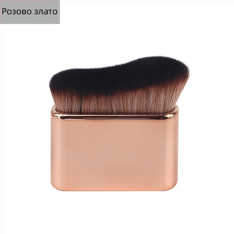 Многофункционална четка за грим с вълнообразна дръжка – фон дьо тен, руж и маска; къса пластмасова дръжка; синтетично влакно; дължина на косъма 2,8 cm; обща дължина 6,9 cm