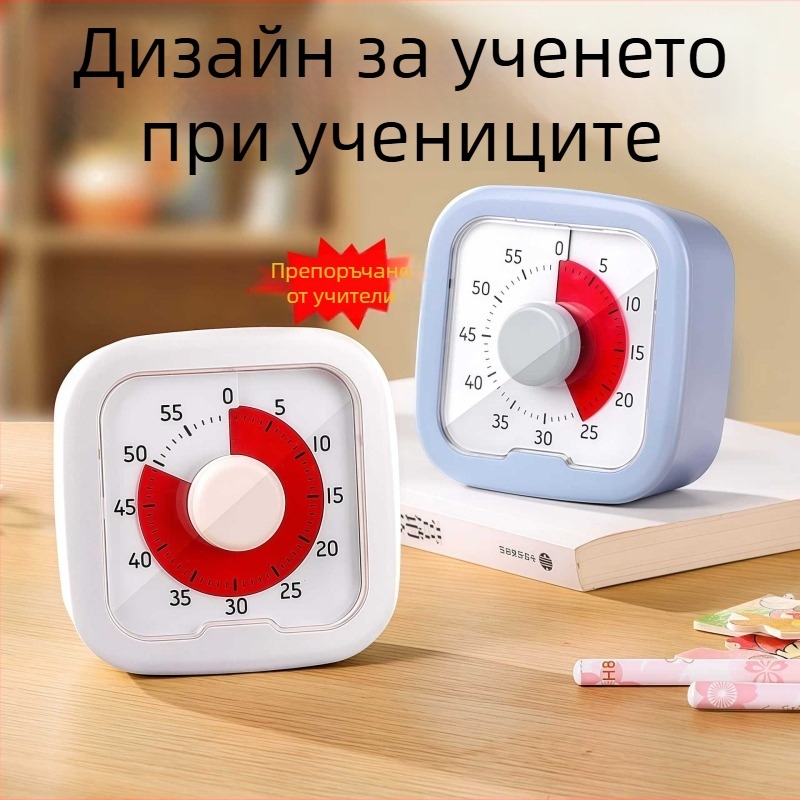Учебен визуален таймер за ученици, аналогов дисплей с хронограф, квадратен пластмасов корпус, автоматично механично движение.