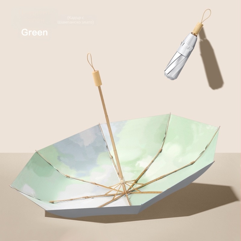 Чадър с 8 ребра, трисекционен дизайн, плат 190T, рама от сплав, дървена дръжка, UPF50+