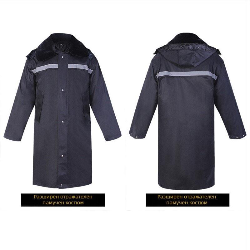 Дълго палто с рефлекторна лента, с отделяема част, мултифункционално за мъже, памучно-смесен плат, водоустойчиво, ветроустойчиво, райета, зима/есен
