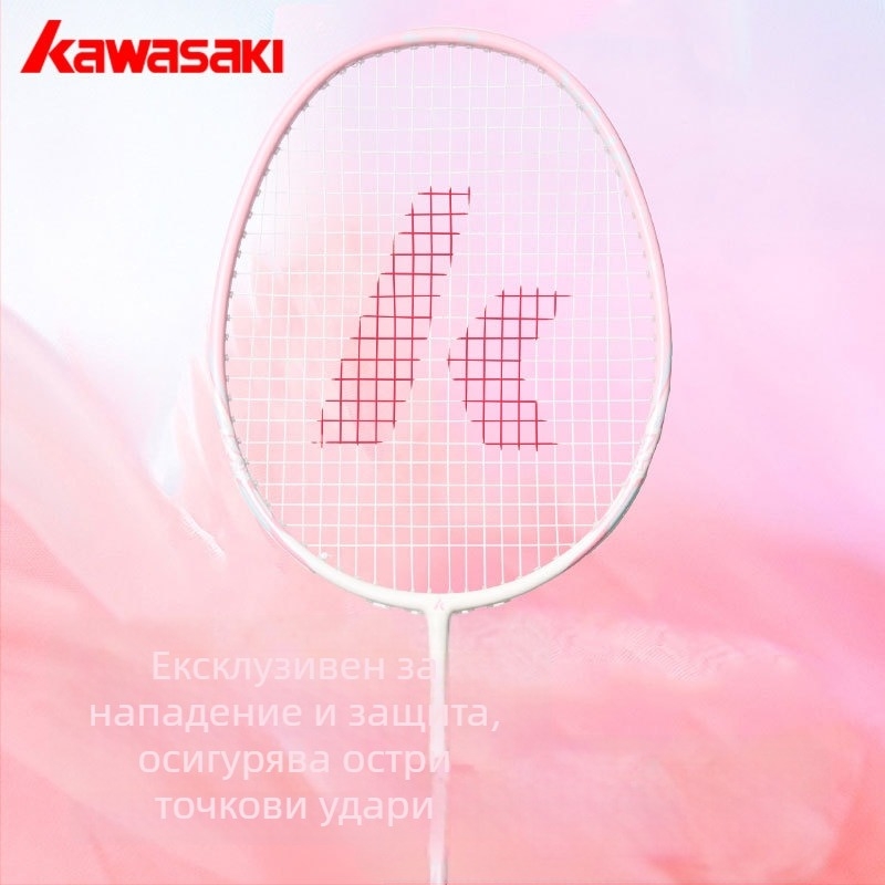 Kawasaki 4U Бадминтон ракета, карбон-композитен корпус, найлонови струни, дължина 675 мм, тегло 80–84 г, захват G5