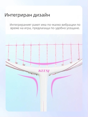 Бадминтон ракета – карбонова рамка, тегло 85–89 g, директен удар, за начинаещи