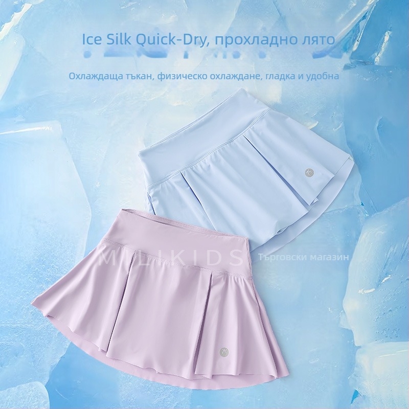 Детска спортна пола за бадминтон, плисирана кройка, бързосъхнещ Ice Silk плат, 89,1% найлон, А-линия, подплата от найлон, за лятото