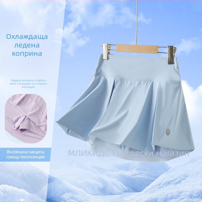 Детска спортна пола за бадминтон, плисирана кройка, бързосъхнещ Ice Silk плат, 89,1% найлон, А-линия, подплата от найлон, за лятото