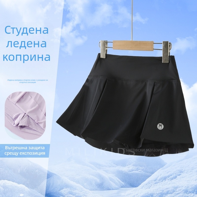 Детска спортна пола за бадминтон, плисирана кройка, бързосъхнещ Ice Silk плат, 89,1% найлон, А-линия, подплата от найлон, за лятото
