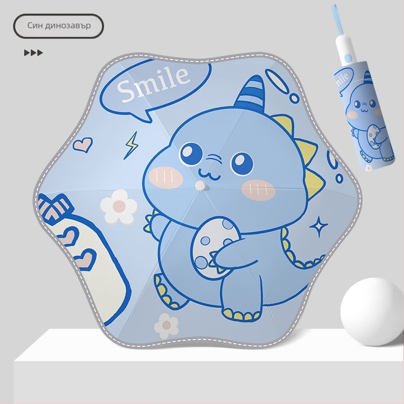 Детски автоматичен чадър за слънце и дъжд – 6-ламков фибърна конструкция, плат 190T виніл, UPF50+, пластмасова дръжка