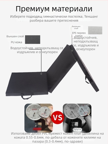 Разгъваема гимнастическа подложка за упражнения — удебелена пяна, платнена обложка; подходяща за коремни преси, калистеника и танци (домашни тренировки), 1 бр.