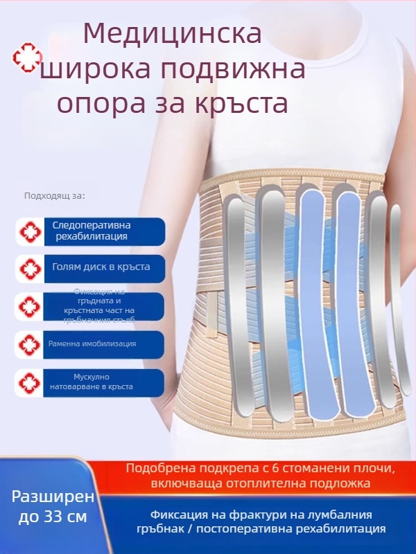 Колан за фиксация на лумбален и гръден отдел на гръбначния стълб, защита след операция при компресивна фрактура, дишащ пояс, полиестерно влакно