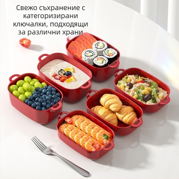 Кутия за обяд, квадратна PP пластмасова, микровълнова годна, обем 800–1000 мл, с печатано лого.