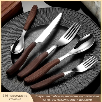 Комплект нож и вилица, 316 неръждаема стомана, дизайн с клип-ръкохватка, огледално полирана повърхност, ръчна изработка; включва нож, вилка и лъжица