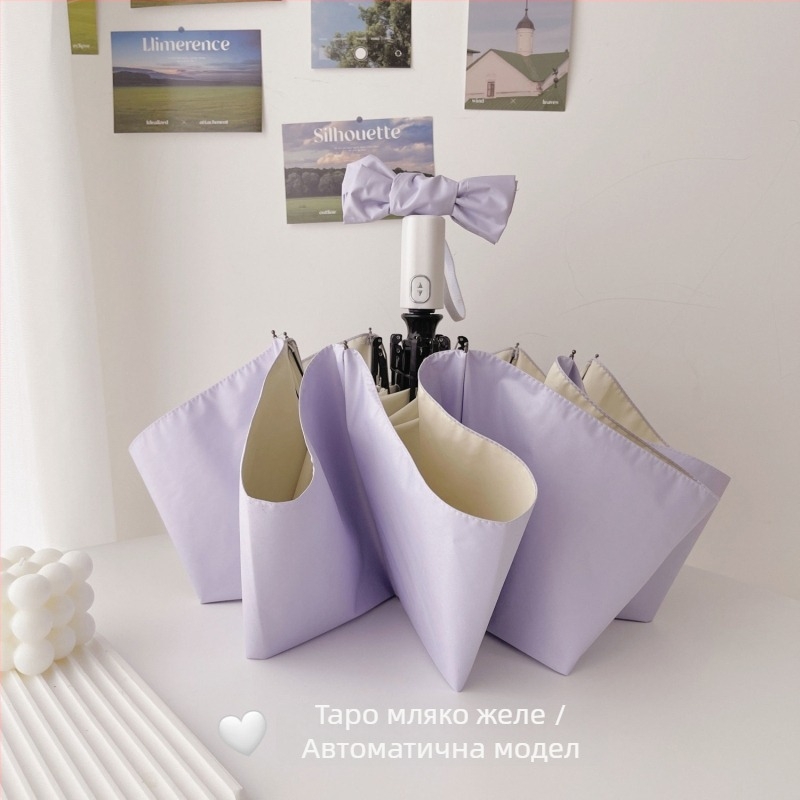 Автоматична сгъваема дамска слънчева чадър с 8 рамена, 190T плат, стоманен прът, гумена дръжка, UPF50+ UV защита, ветроустойчива и водоустойчива