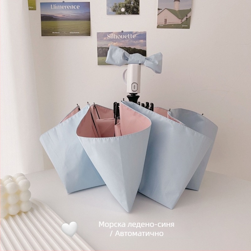 Автоматична сгъваема дамска слънчева чадър с 8 рамена, 190T плат, стоманен прът, гумена дръжка, UPF50+ UV защита, ветроустойчива и водоустойчива