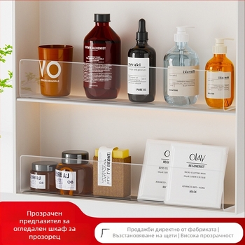 Акрилна прозрачна преграда за огледално шкафче за баня с антипад бариера, монтаж без пробиване, една секция