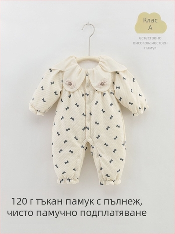 Боди/Комбинезон за бебета от памук, дебелен, с дълги ръкави и закопчаване с копчета в един ред
