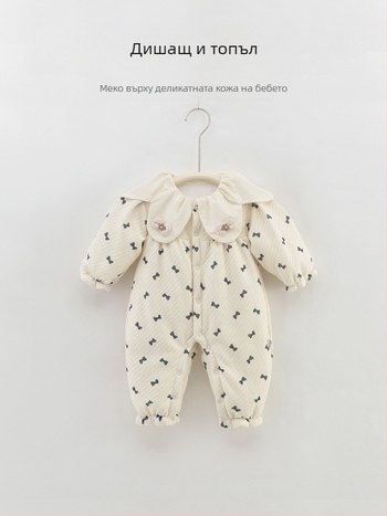 Боди/Комбинезон за бебета от памук, дебелен, с дълги ръкави и закопчаване с копчета в един ред