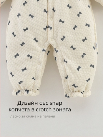 Боди/Комбинезон за бебета от памук, дебелен, с дълги ръкави и закопчаване с копчета в един ред