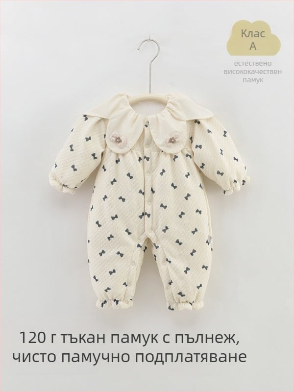 Боди/Комбинезон за бебета от памук, дебелен, с дълги ръкави и закопчаване с копчета в един ред