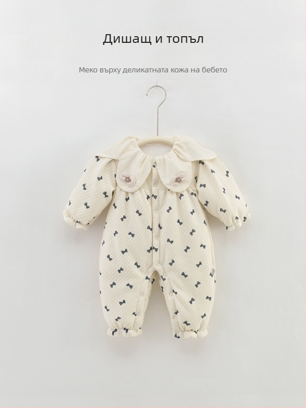 Боди/Комбинезон за бебета от памук, дебелен, с дълги ръкави и закопчаване с копчета в един ред