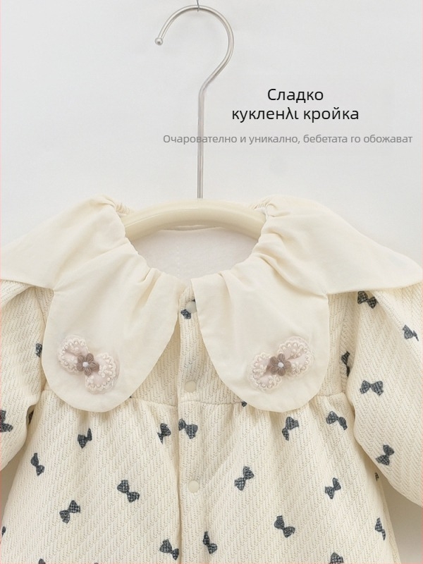 Боди/Комбинезон за бебета от памук, дебелен, с дълги ръкави и закопчаване с копчета в един ред