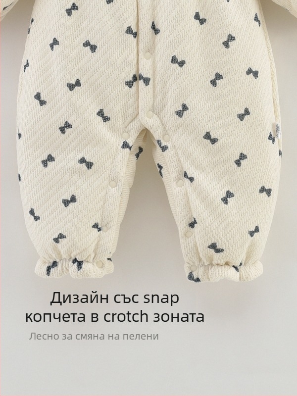 Боди/Комбинезон за бебета от памук, дебелен, с дълги ръкави и закопчаване с копчета в един ред