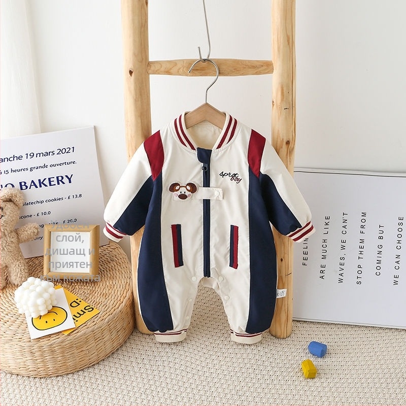 Бебешки гащеризон за пълзене, дълги ръкави, цип, за новородени момчета, корейски стил