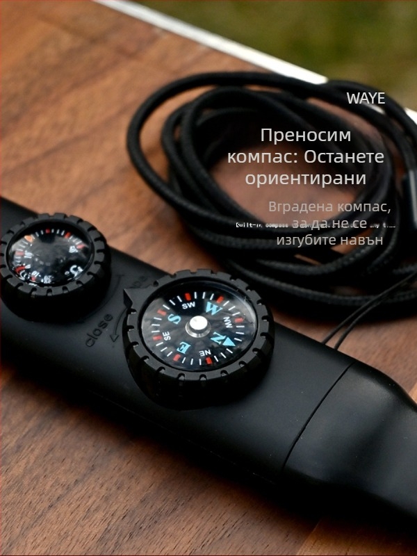 Crooked Wild На открито 7-в-1 аварийна свирка със светодиодно осветление, термометър и компас