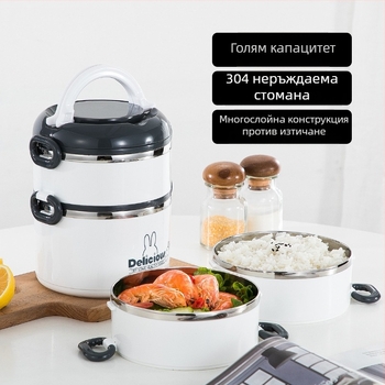 Изолирана кутия за обяд от 304 неръждаема стомана, кръгла, многослойна конструкция (3- или 4-слойна)