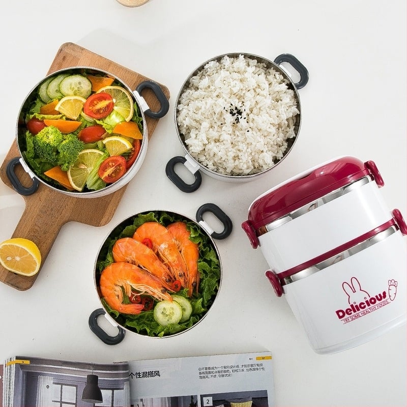 Изолирана кутия за обяд от 304 неръждаема стомана, кръгла, многослойна конструкция (3- или 4-слойна)