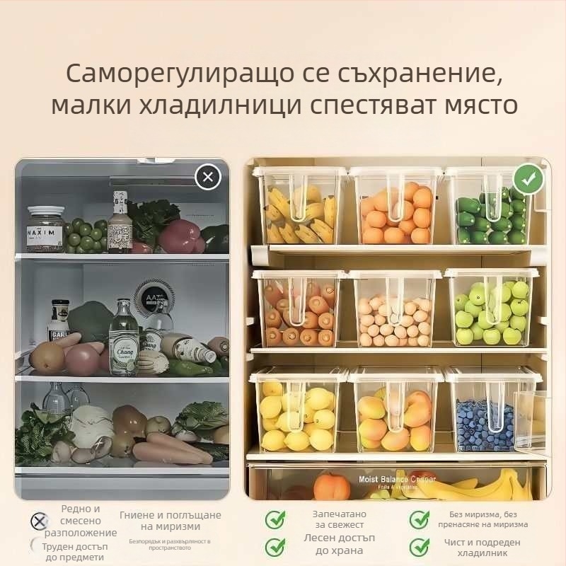 Кутия за съхранение в хладилника, модерен пластмасов органайзер за запазване на свежестта и запечатване, номер на артикул 8001