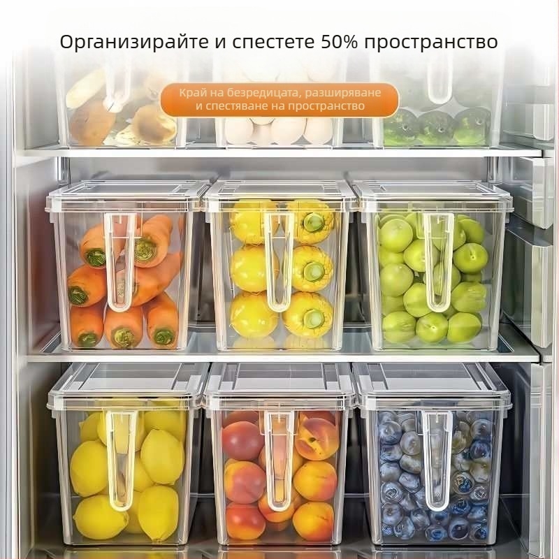 Кутия за съхранение в хладилника, модерен пластмасов органайзер за запазване на свежестта и запечатване, номер на артикул 8001