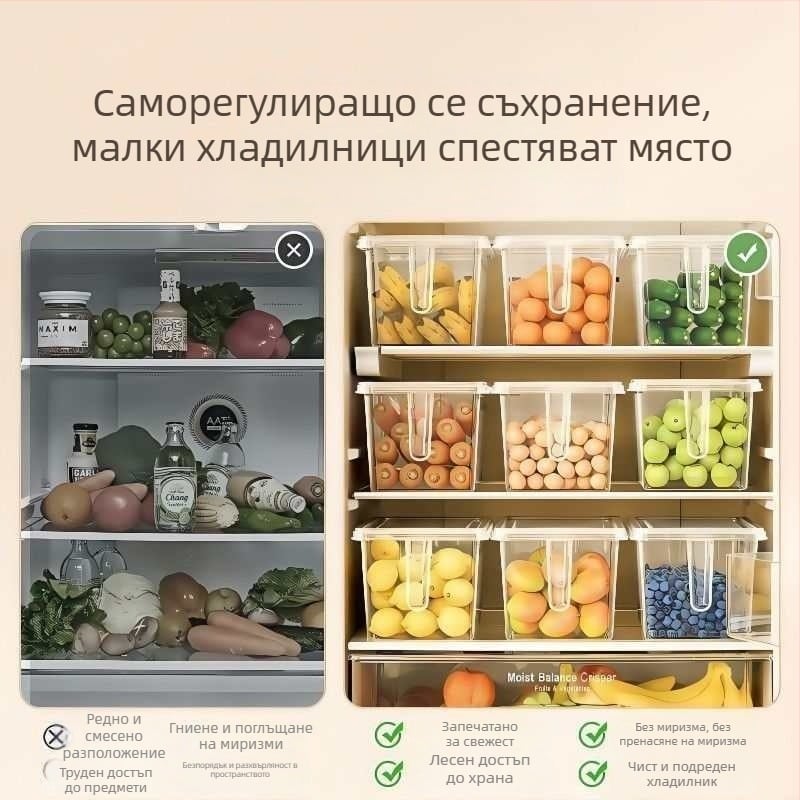 Кутия за съхранение в хладилника, модерен пластмасов органайзер за запазване на свежестта и запечатване, номер на артикул 8001