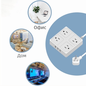 US стандартна интелигентна захранваща лента с USB-C порт, 10A, 100-250VAC, огнеупорен PC корпус, медни контакти