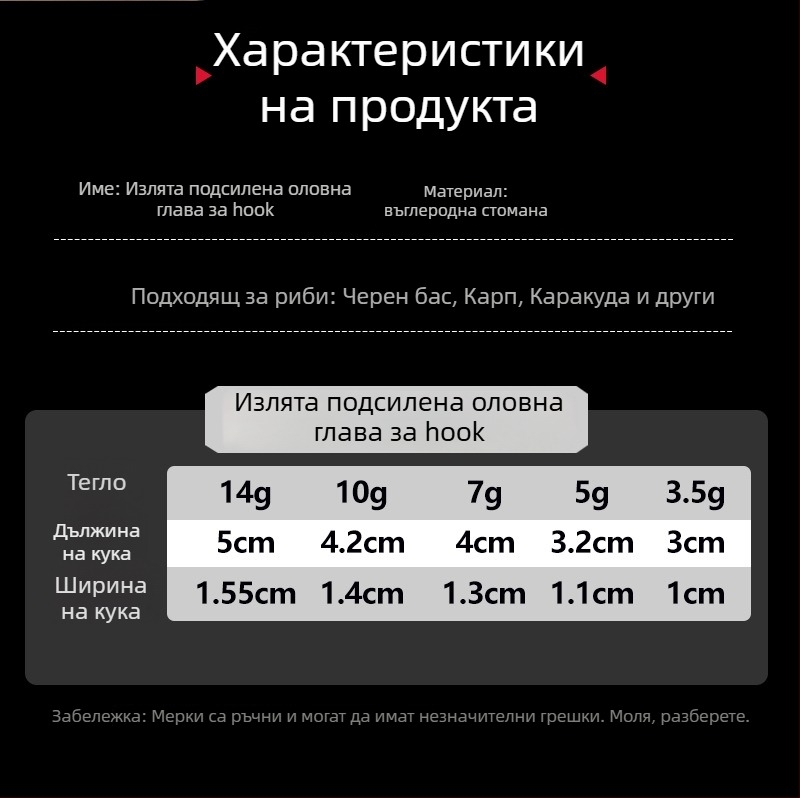 Оловна глава кука, назъбена, 50 бр. в опаковка, за риболов в реки, езера и язовири — Thousand Carp Lai
