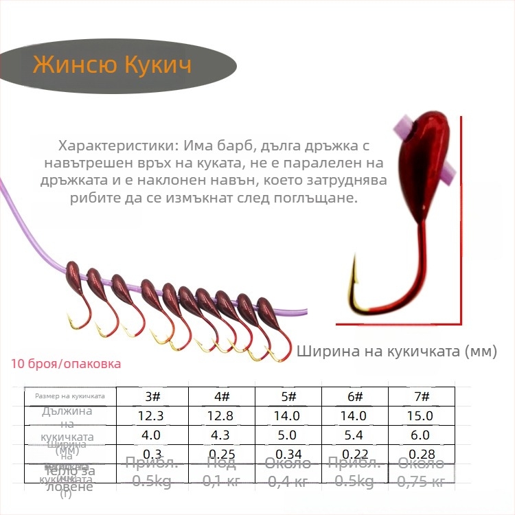 Шипована рибарска кука, 45-градусов бионичен дизайн, комплект от 40 броя, за речно и езерно ловене