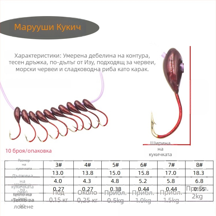 Шипована рибарска кука, 45-градусов бионичен дизайн, комплект от 40 броя, за речно и езерно ловене
