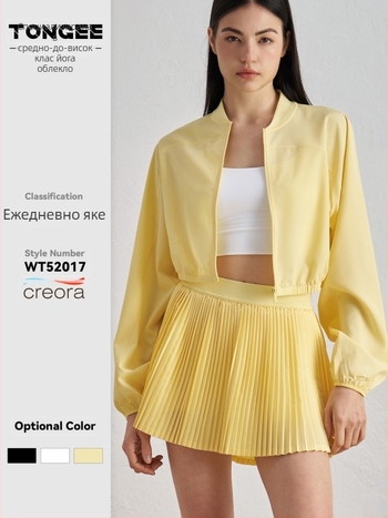 Късо спортно йога яке за жени, Casual стил, пролет, дълги ръкави, стойкова яка, материя: полиестер 91%