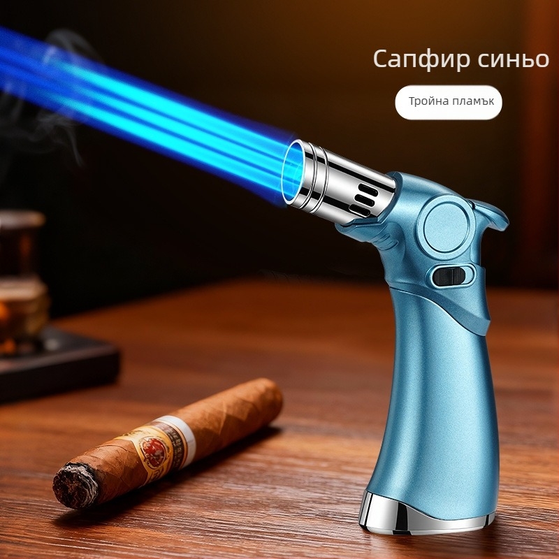 Три-пламъчен ветроустойчив запалвач за пури и открито готвене, бутаново гориво, метално тяло