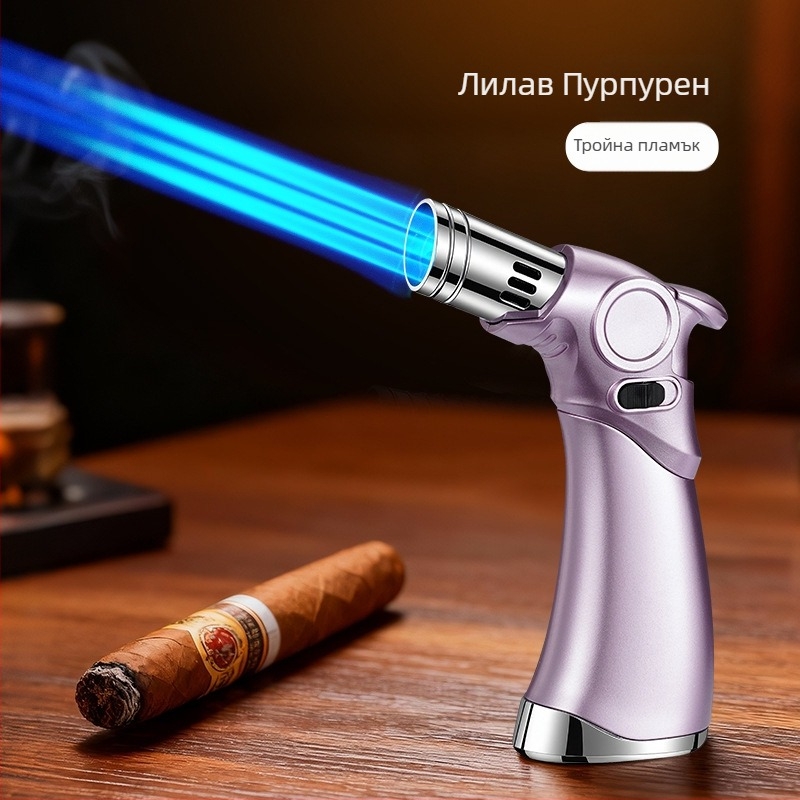 Три-пламъчен ветроустойчив запалвач за пури и открито готвене, бутаново гориво, метално тяло