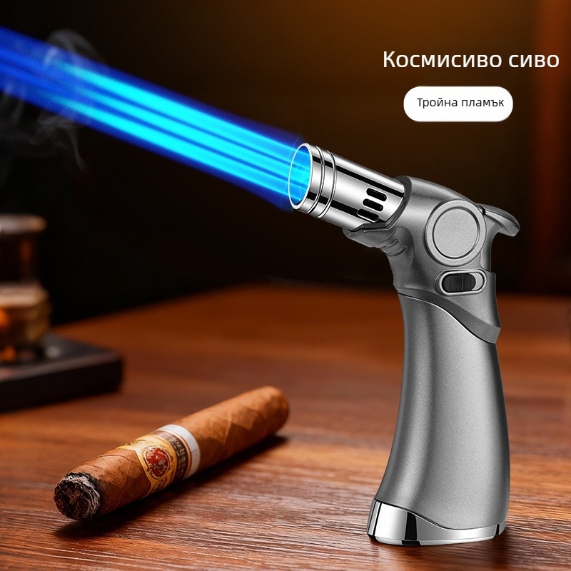 Три-пламъчен ветроустойчив запалвач за пури и открито готвене, бутаново гориво, метално тяло