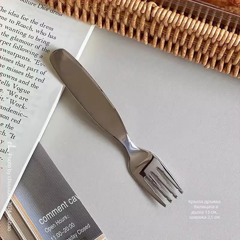 Бебешки комплект вилица и лъжица, 304 неръждаема стомана, хранителен клас, широки дръжки, огледално полирани