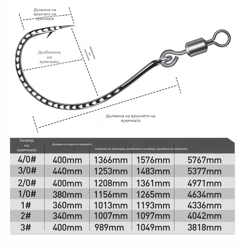Кука за риболов със шип, пръстен във формата на осмица и въртящ се обратен дизайн, модел 8003, подходяща за реки, езера, океани и потоци