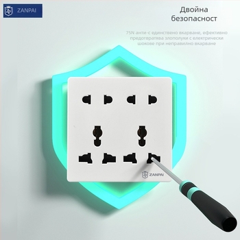 Зан Бранд 86-тип вградена стенна розетка, мултифункционална, с 10 отвора, ток 10 A, напрежение AC250 V, проводник Tin Phosphor Bronze, британски стандарт, монтаж на стена